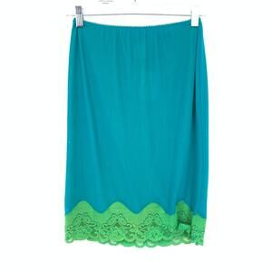 Vintage Y2K Marciano Slip Skirt Womens Size Small Blue Green Lace Trim Hem